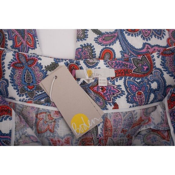 Boden Womans Wide Leg Pants Linen Trousers Paisley UK 14R US 10 Blue Pink NWT - Picture 10 of 10